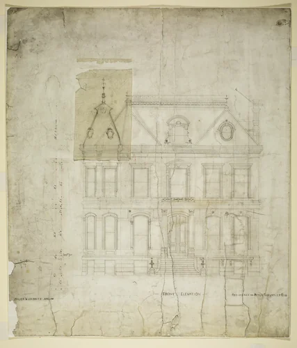 Peter Schuttler II House, Chicago, Illinois, Front Elevation by Bauer & Loebnitz, drawing, 1873-1874