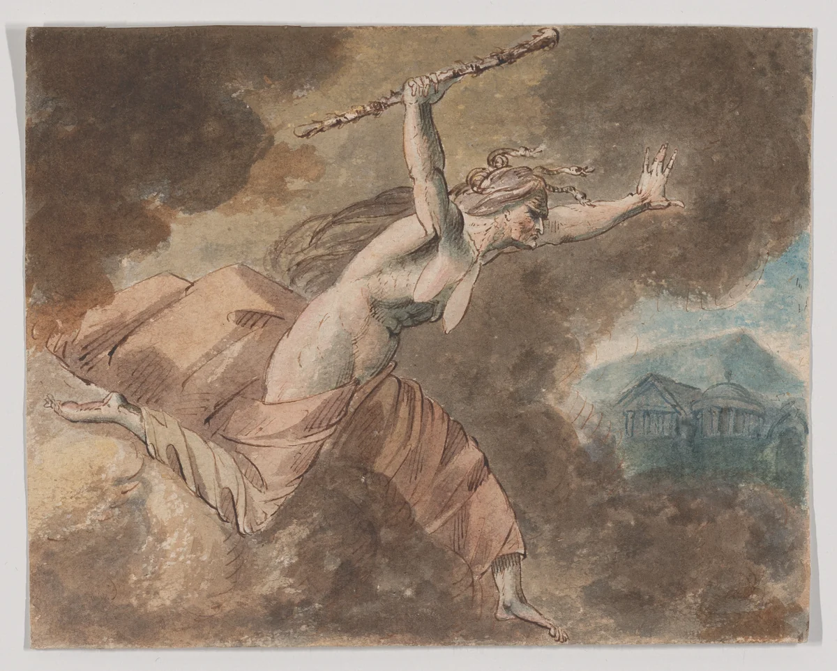 Envy from Ovid's "House of Envy" (Book II, lines 760-796) (recto); A naked woman (verso) by William Hamilton, drawing, 1770-1780