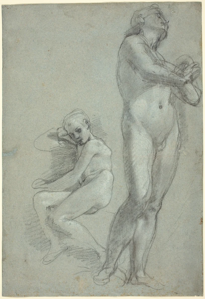 Two Nude Youths [recto] by Federico Barocci, drawing, 1565-1567