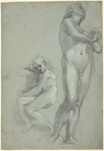 Two Nude Youths [recto] by Federico Barocci, drawing, 1565-1567