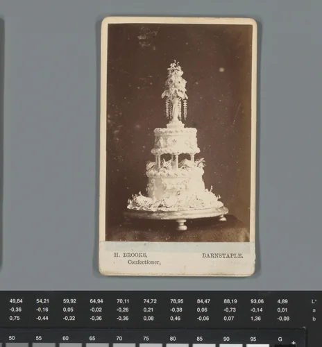 Reclame voor een taart van banketbakker H. Brooks in Barnstaple, Engeland by J. D. Vickery, photograph, 1850-1915