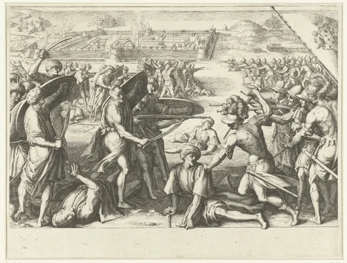 Aanval van de troepen van Ferdinando I de' Medici op de stad Preveza in Albanië by Jacques Callot, print, 1614-1620