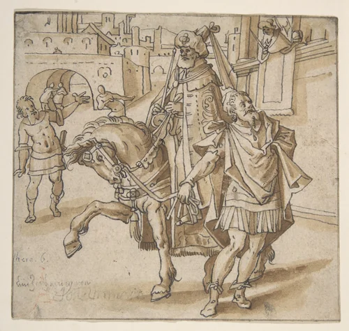 Triumph of Mordecai by Hans Ulrich Fisch vom Stein, drawing, 1600-1647