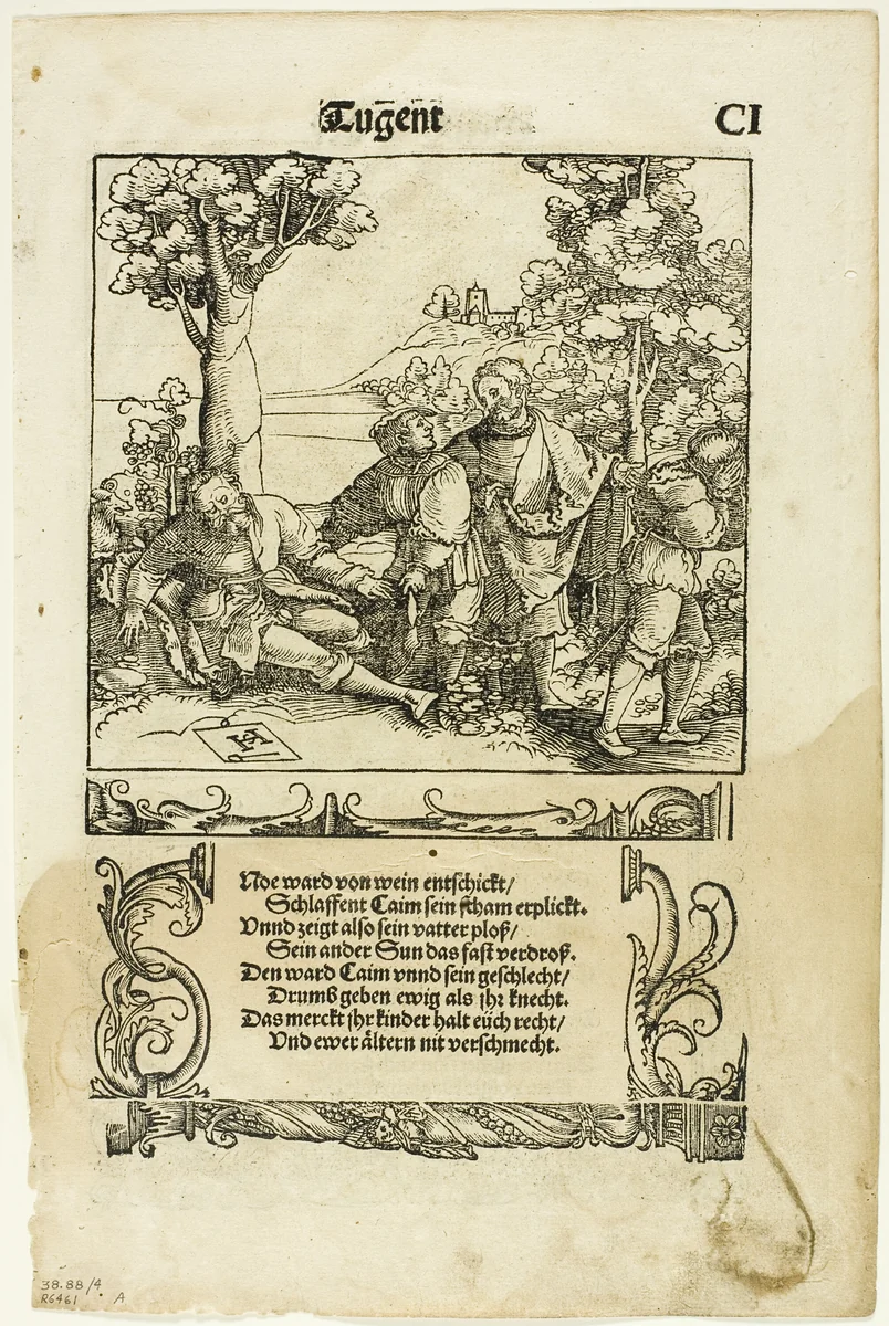Shem Covering the Nakedness of Noah (recto) and Lot with his Daughters (verso) from Der Teutsch Cicero, plate four of Woodcuts from Books of the XVI Century by Hans Leonhard Schäuffelein, print, 1534