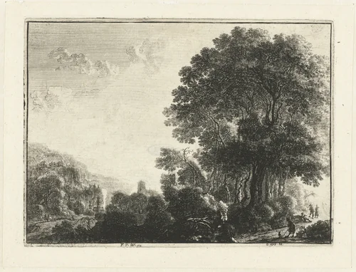 Landschap met een man en zijn hond by anonymous, print, 1643-1679