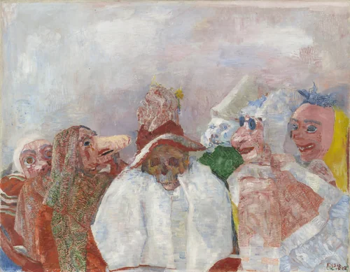 Masks Confronting Death by James Ensor, painting, 1888
