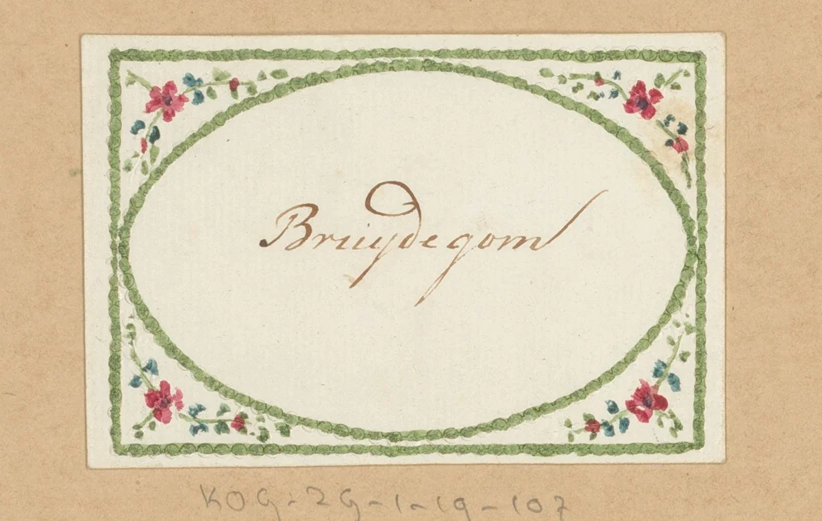 Bruiloftskaart voor 'Bruijdegom' by anonymous, drawing, 1780-1800
