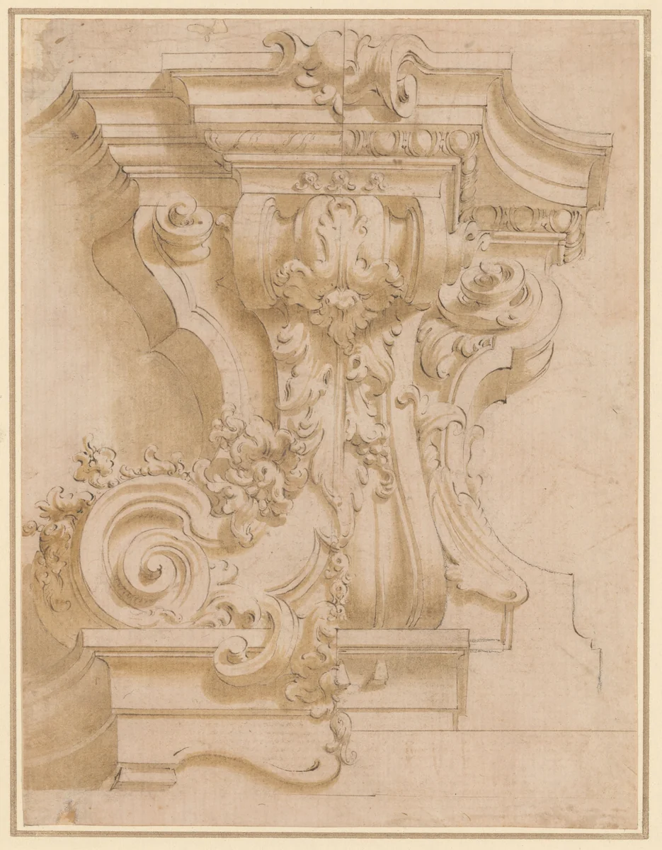 Design for a plasterwork bracket by anonymous, drawing, 1695-1705