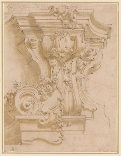 Design for a plasterwork bracket by anonymous, drawing, 1695-1705