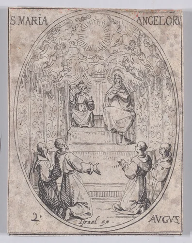 Ste. Marie-des-Anges (Our Lady of the Angels), August 2nd, from "Les Images De Tous Les Saincts et Saintes de L'Année" (Images of All of the Saints and Religious Events of the Year) by Jacques Callot, print, 1636