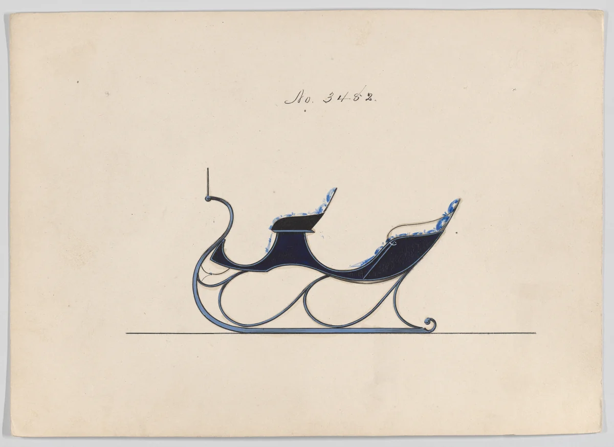 Design for Round Bottom Victoria Sleigh, no. 3482 by Brewster & Co., drawing, 1879
