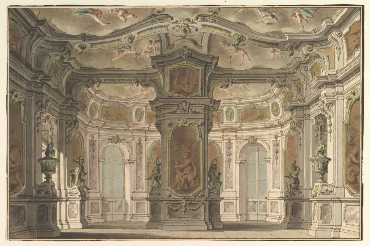 Design for an Opera Set, a Congress of Cupids by Carlo Zucchi, drawing, 1740-1798