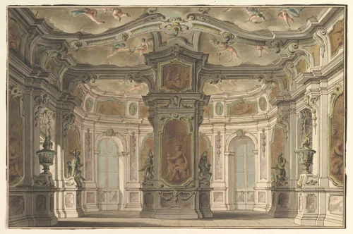 Design for an Opera Set, a Congress of Cupids by Carlo Zucchi, drawing, 1740-1798