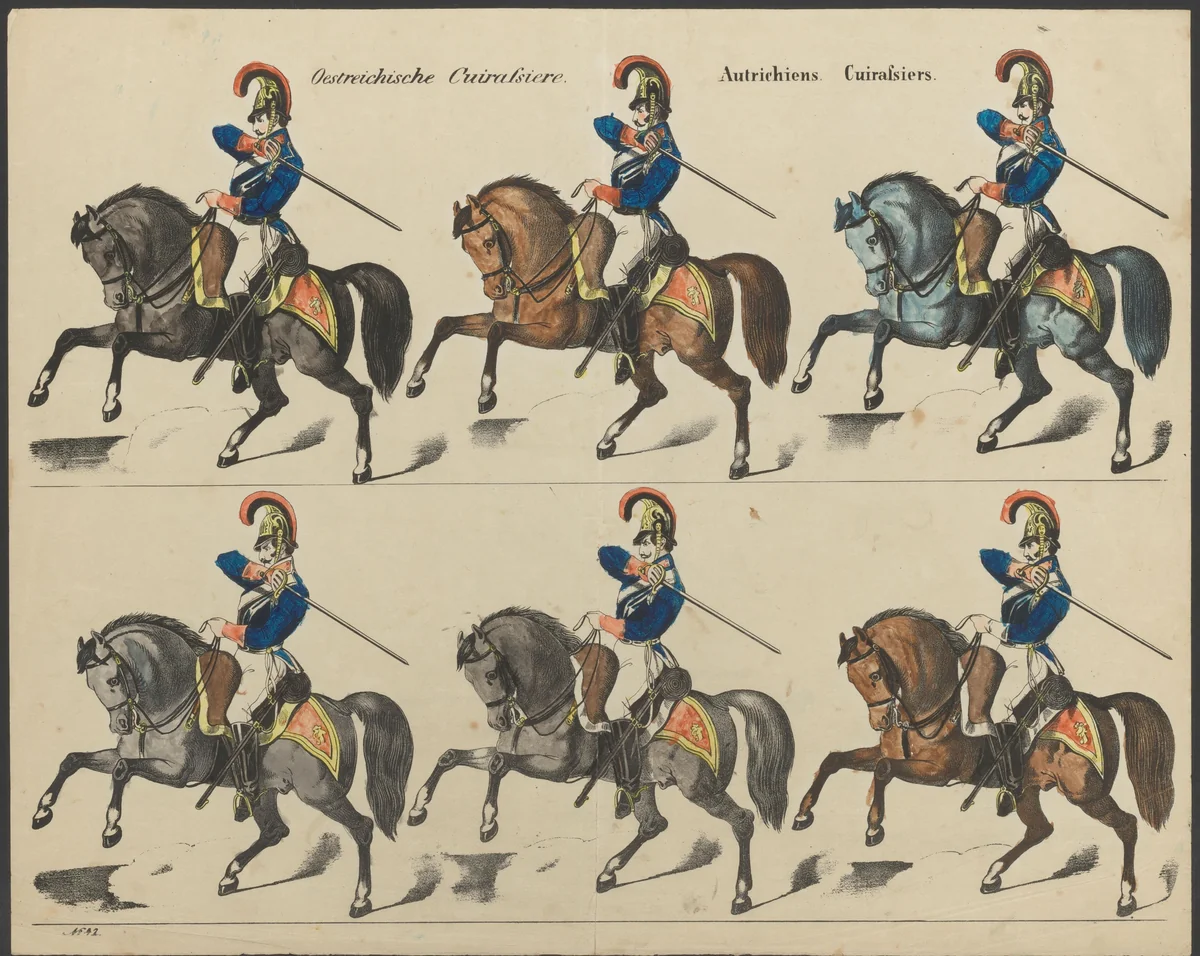 Oostenrijkse kurassiers by anonymous, print, 1800-1899