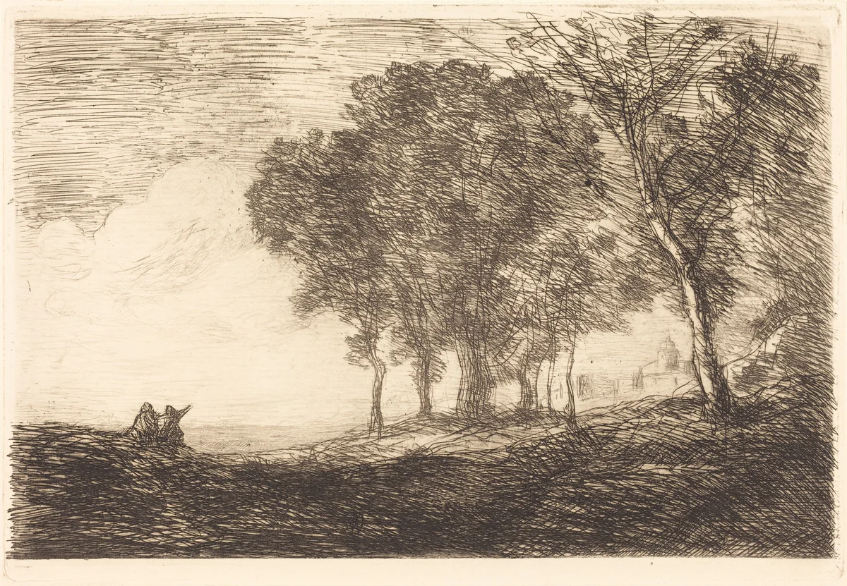 Italian Landscape by Jean-Baptiste-Camille Corot, print, 1865