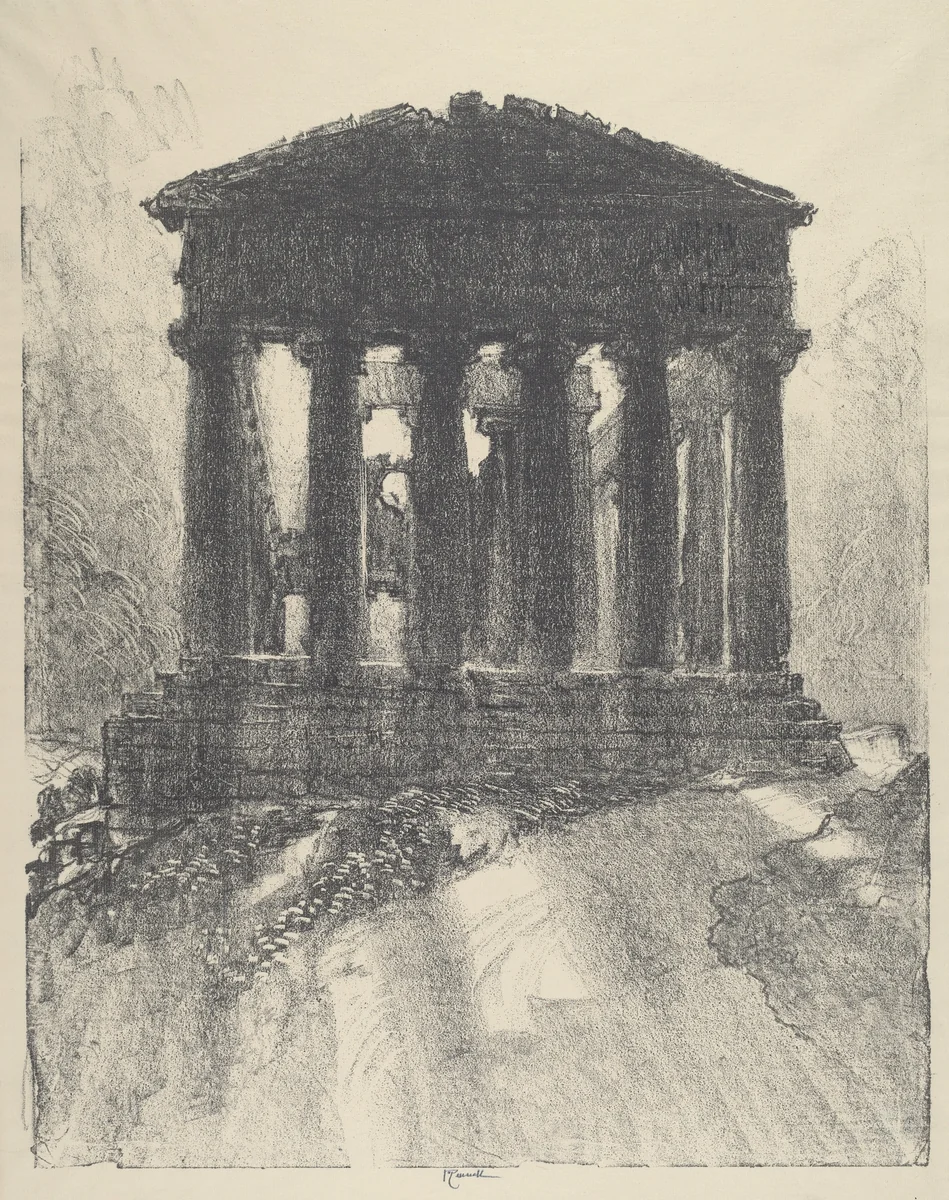 Sunrise Behind Temple of Concord, Girgenti by Joseph Pennell, print, 1913