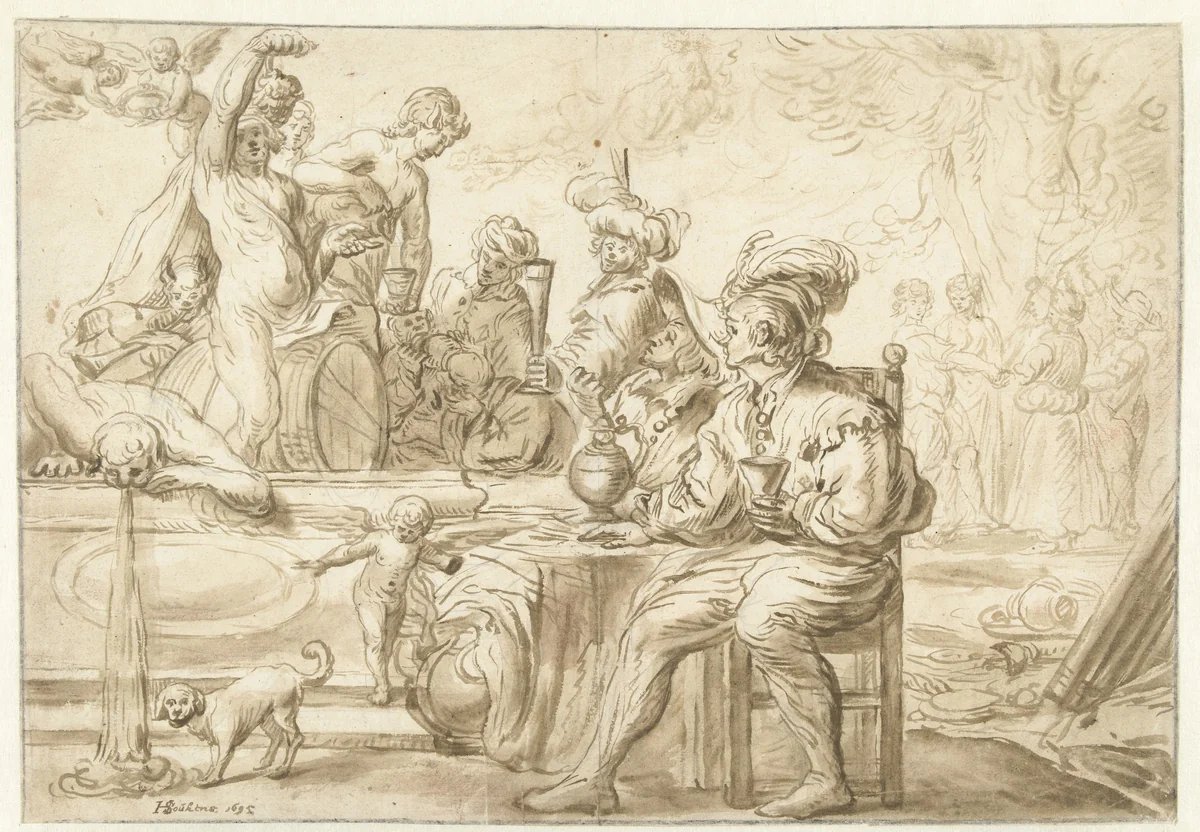 Bacchanaal by Hendrik Soukens, drawing, 1695