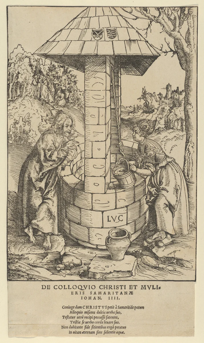 Christ and the Woman of Samaria by Lucas Cranach, print, 1472-1553
