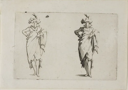 The Gentleman Seen from the Front, with his Right Hand on his Hip, from The Caprices by Jacques Callot, print, 1617-1627