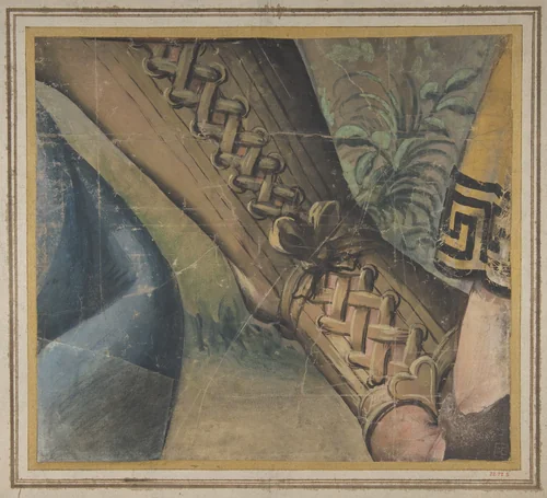 Fragment of a Tapestry Cartoon: Foot in a Buskin, Drapery, and a Plant by Raphael, drawing, 1500-1550