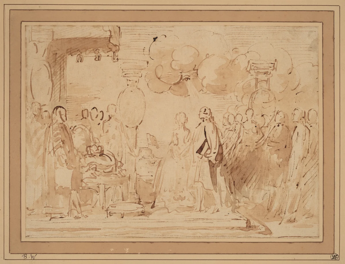 George III Resuming Royal Power in 1789 by Benjamin West, drawing, 1789