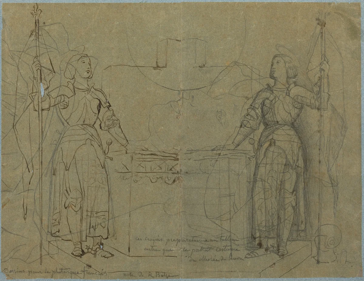 Joan of Arc Standing at the Altar at Reims Cathedral by Jean-Auguste-Dominique Ingres, drawing, 1844