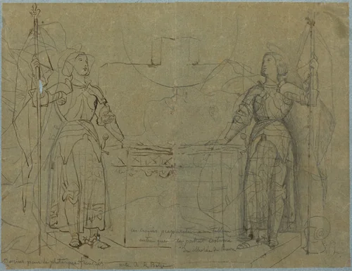 Joan of Arc Standing at the Altar at Reims Cathedral by Jean-Auguste-Dominique Ingres, drawing, 1844