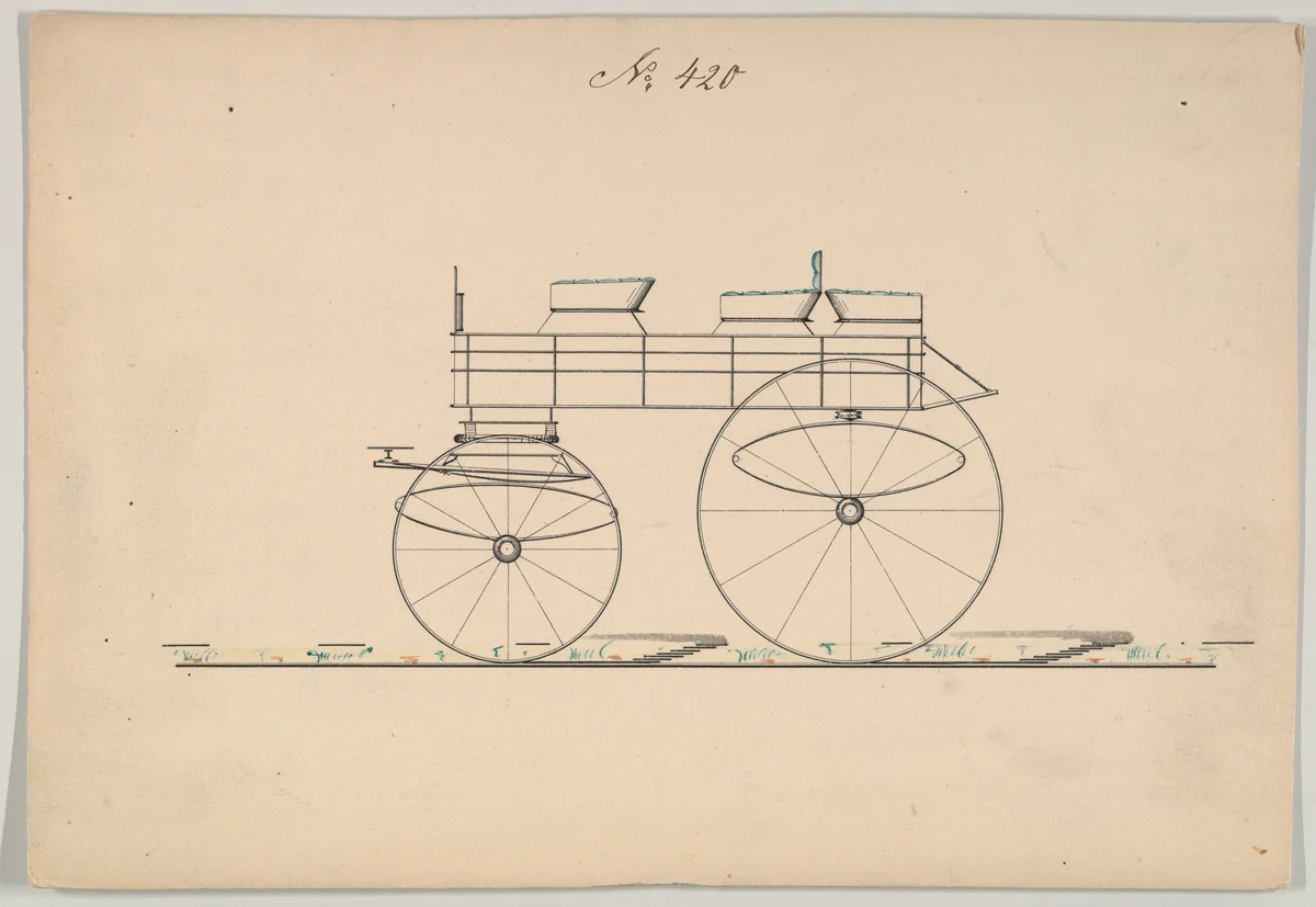 Carriage Design Drawing for Express Wagon No. 420 by Brewster & Co., drawing, 1850-1870