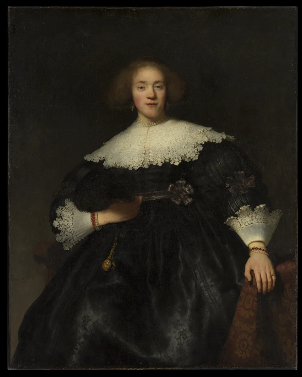 Portrait of a Young Woman with a Fan by Rembrandt van Rijn, painting, 1633