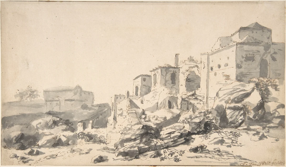 View of Bomarzo by Horatius de Hooch, drawing, 1647-1686