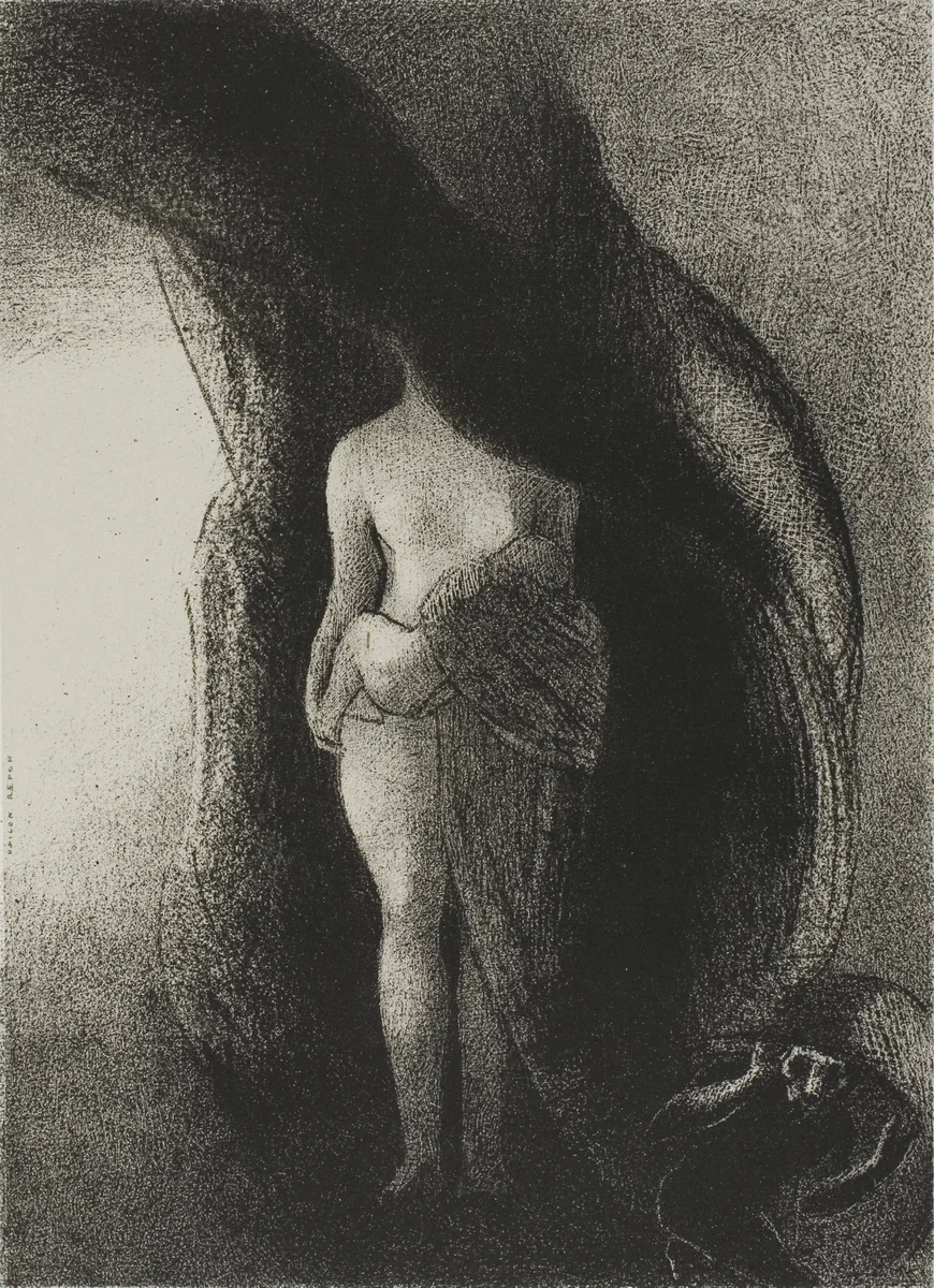I am Still the Great Isis! Nobody Has Ever Yet Lifted My Veil!, plate 16 of 24 by Odilon Redon, print, 1896