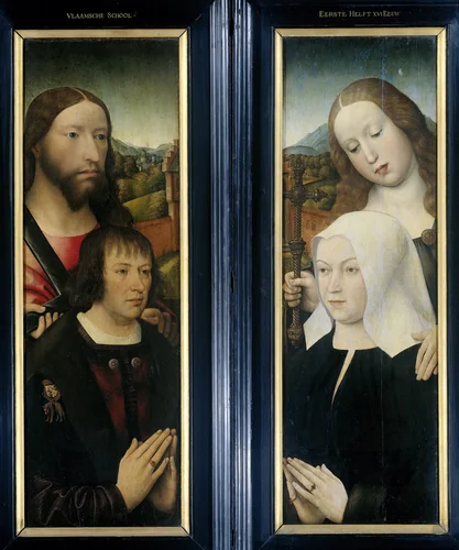 Two Wings of a Triptych with the Donor, Thomas Isaacq, accompanied by Saint Thomas (left, outer wing), and the Donor's Wife accompanied by Saint Margaret (right, outer wing) by Master of the Magdalen Legend, painting, 1505-1510