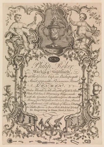 Trade Card of Philip Roker, Goldsmith by anonymous, print, 1745-1755
