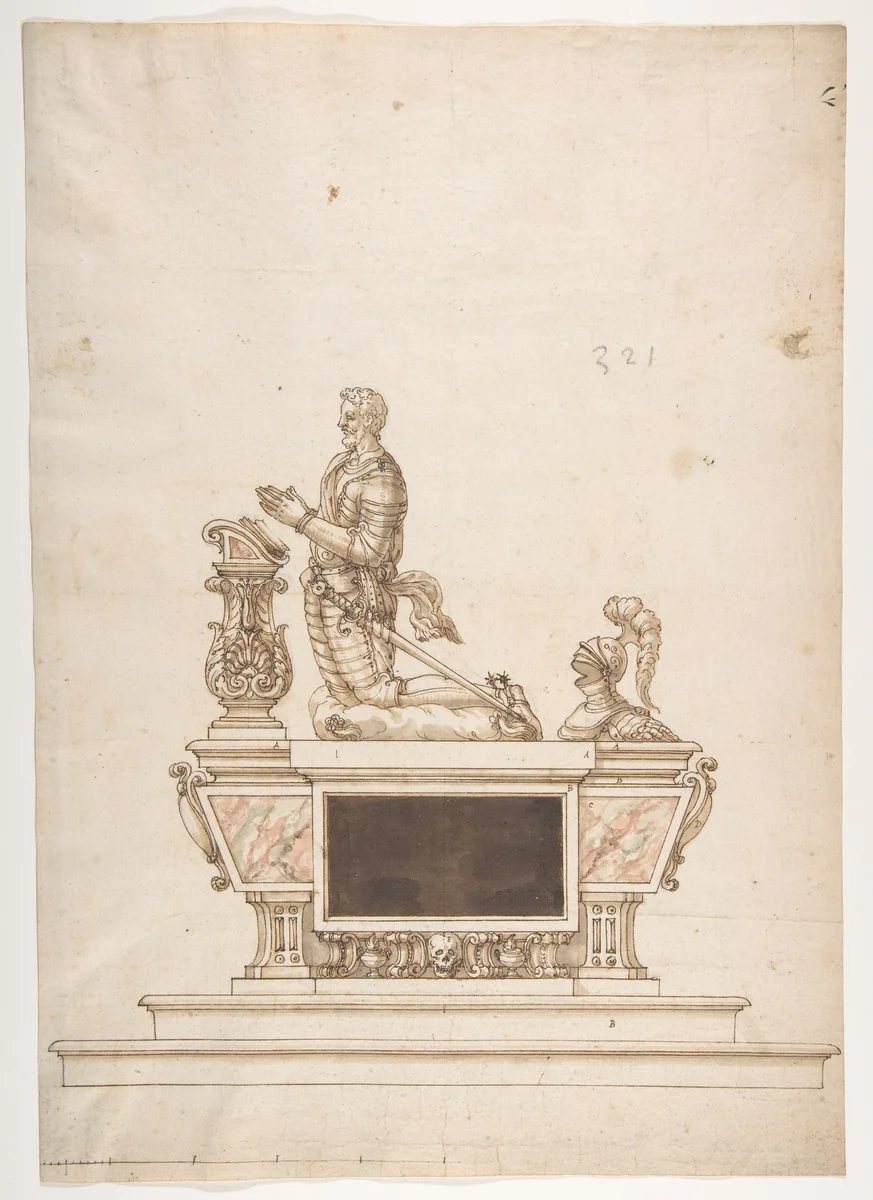 Design for a Man's Tomb by anonymous, drawing, 1500-1599