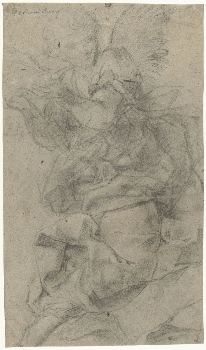 Studie van een zwevende engel by Domenichino, drawing, 1613-1623
