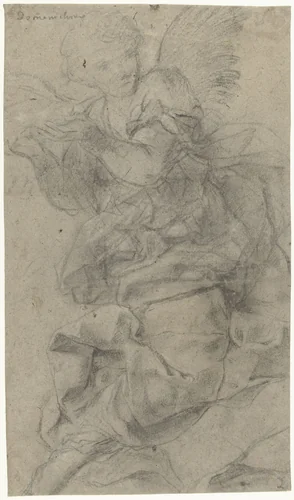 Studie van een zwevende engel by Domenichino, drawing, 1613-1623