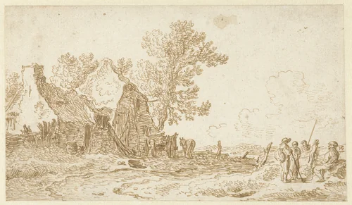 Boerderij aan een weg by Jan van Goyen, drawing, 1629-1631
