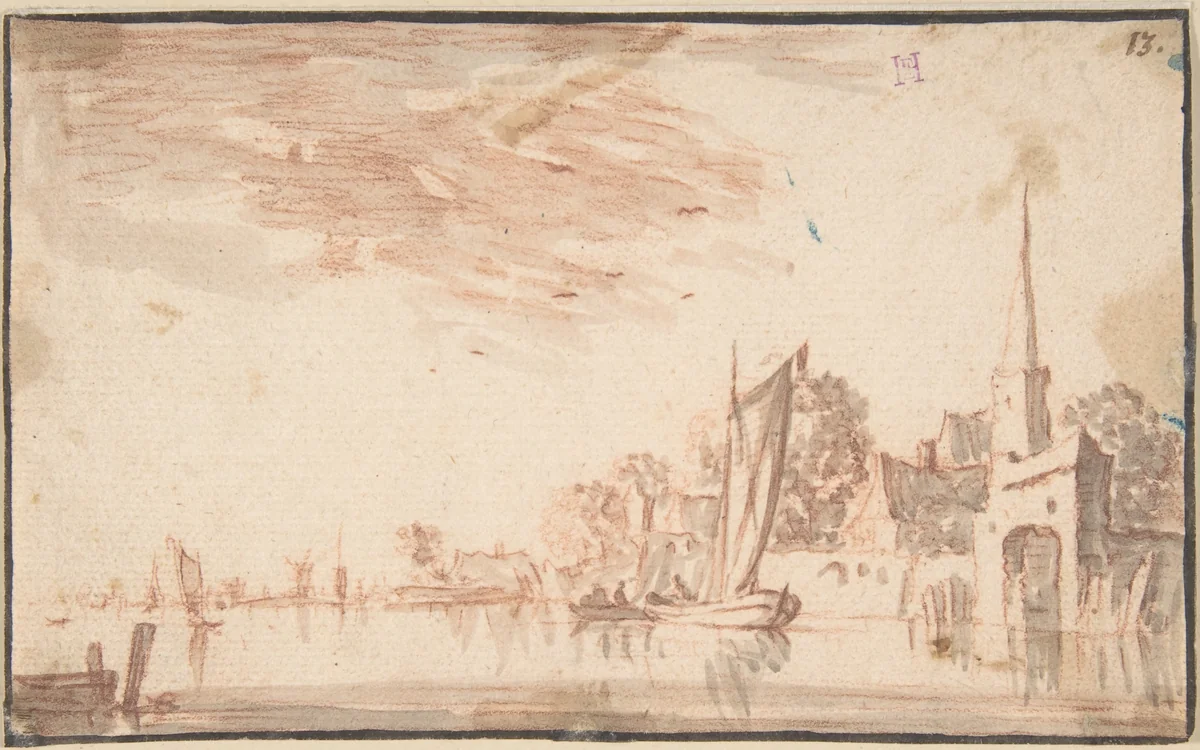 River Scene by anonymous, drawing, 1600-1700