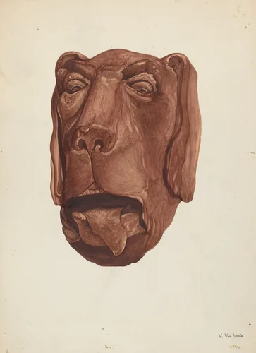 Carved Dog's Head by Vera Van Voris, index of american design, 1937