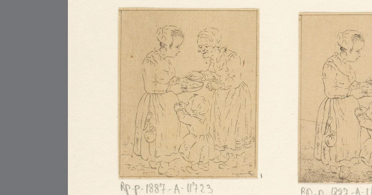 Twee vrouwen met een kind by Christina Chalon, print, 1758-1808