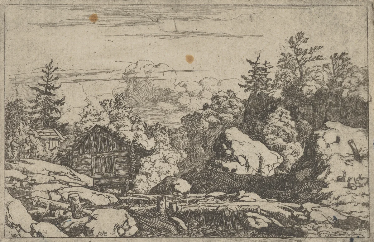 The Cottages at the Bank by Allart van Everdingen, print, 1621-1675