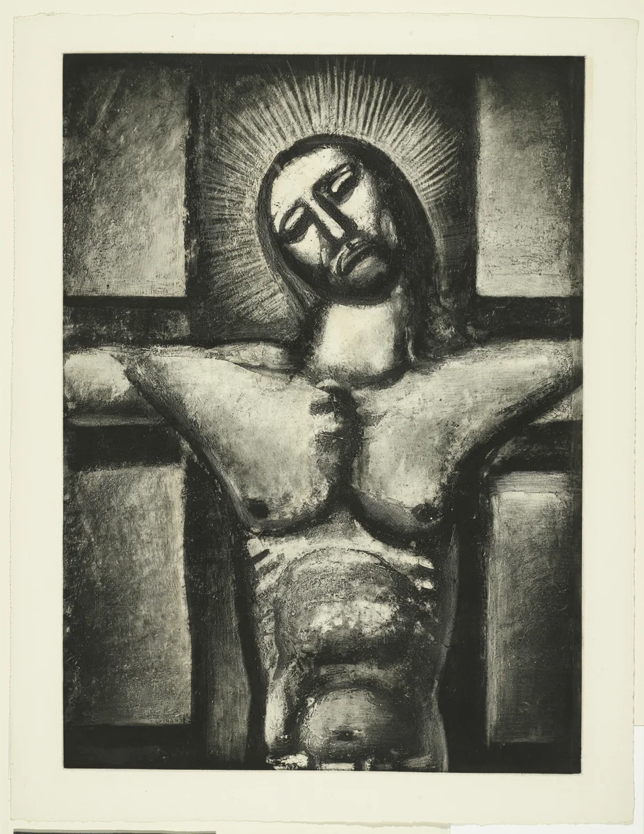 "Obedient Unto Death, Even the Death of the Cross" («Obéissant jusqu'à la mort et à la mort de la croix »), plate LVII from Miserere by Georges Rouault, illustrated book, 1926