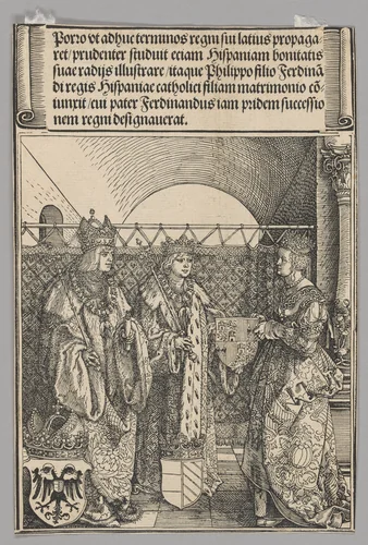 Betrothal of Phillipp with Johanna, plate 15 from Historical Scenes from the Life of Emperor Maximilian I from the Triumphal Arch by Albrecht Dürer, print, 1515-1517