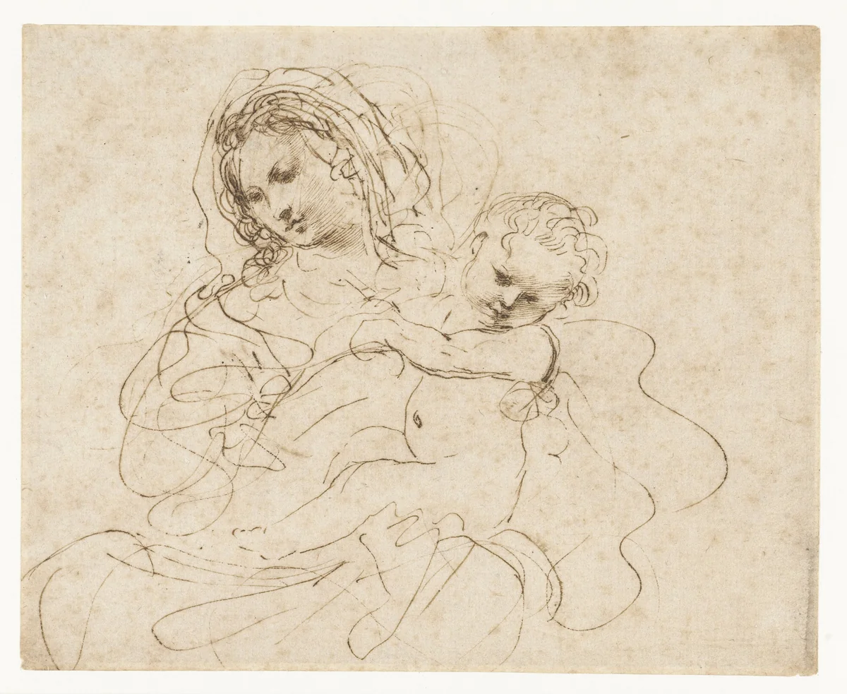 Madonna met kind by Guercino, drawing, 1626-1636