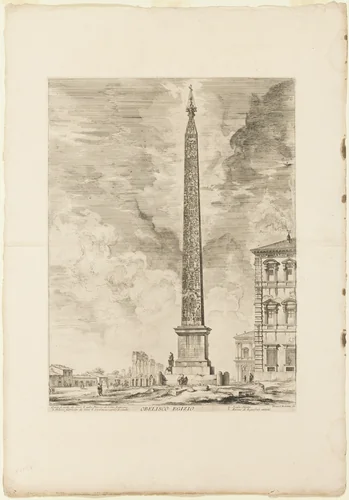 Egyptian Obelisk. This was erected by Pope Sixtus V in the Piazza of St. John Lateran, from Views of Rome by Giovanni Battista Piranesi, print, 1750-1759