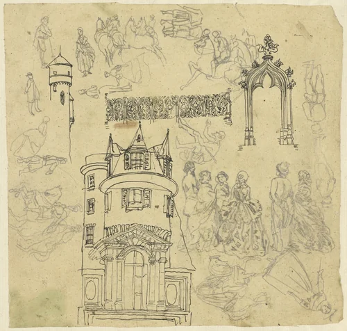 Architectuur en figuren by Rodolphe Bresdin, drawing, 1867-1871