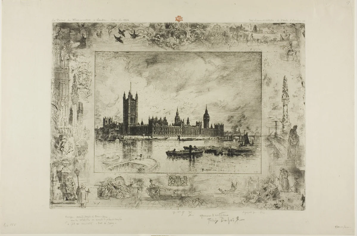 Westminster Palace by Félix Hilaire Buhot, print, 1884