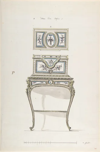Design for a Jewel Coffer on a Writing Stand by anonymous, drawing, 1770-1775