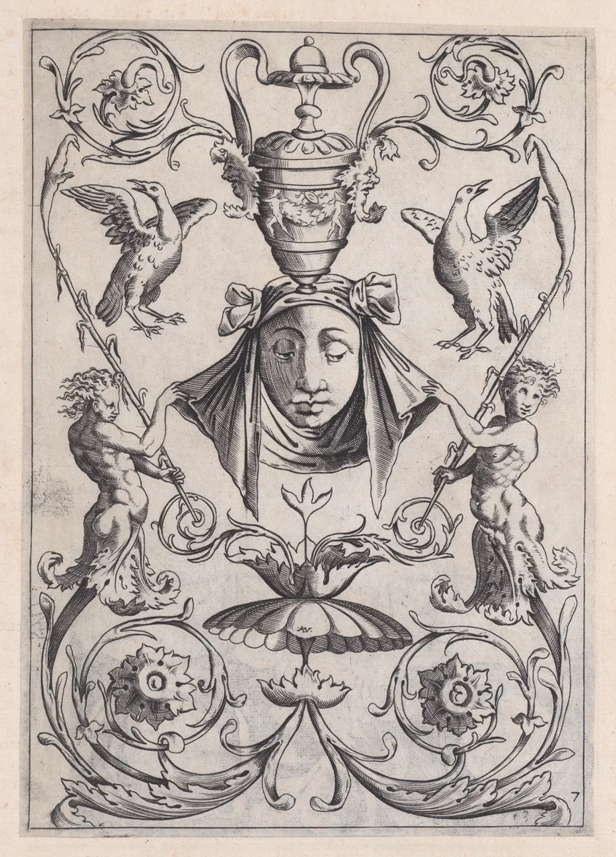 Ornamental Panel by Agostino Veneziano, print, 1514-1536