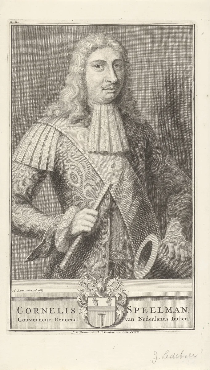 Portret van Cornelis Jansz Speelman by Isaac Ledeboer, print, 1702-1749